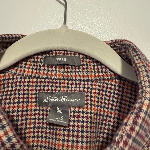 Eddie Bauer Mens Small Check‎ Flannel Long Sleeve Heavy Weight Work Shirt Brown - Picture 3 of 9